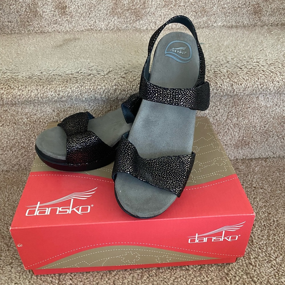 Dansko “Sonnet” Shimmer Black Sandal